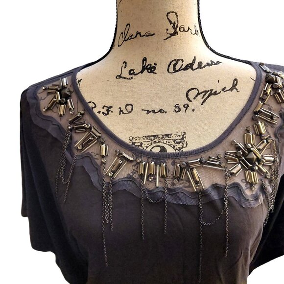 Richmond Gray Beaded Top w/Back Waist Tie Sz 44 NWT - Picture 4 of 13
